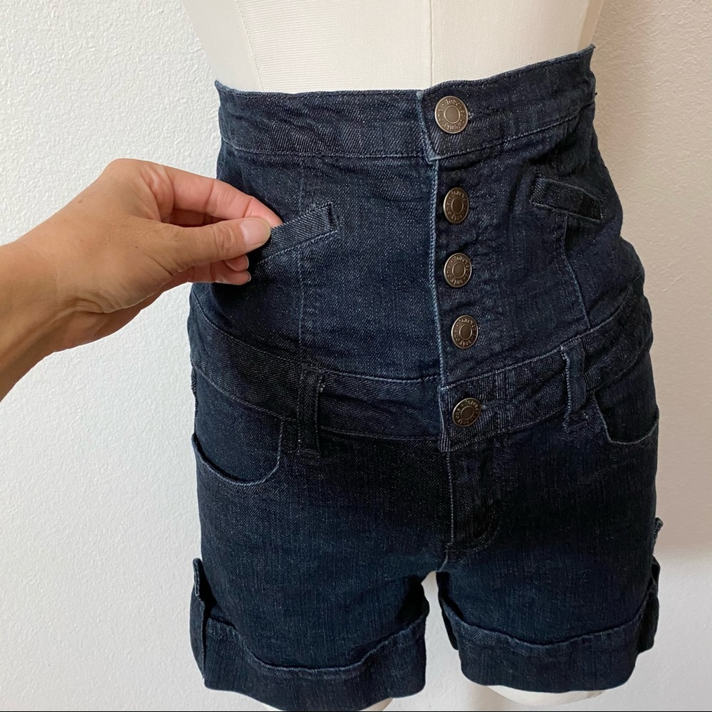 Retro High-waist Denim Shorts Dark Wash Size 27 - Picture 4 of 10